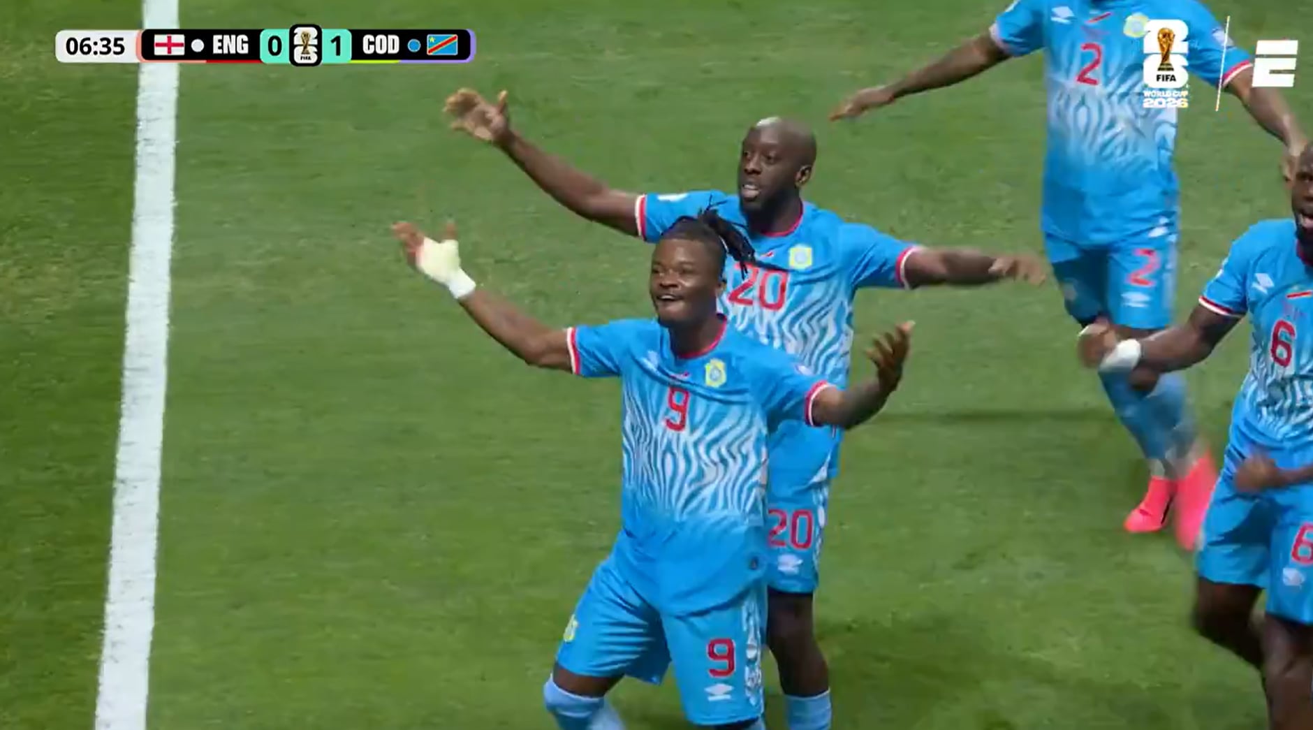 Brian Cipenga puso el 1-0 de Congo vs Inglaterra por los dieciseisavos del Mundial 2026 a los 7 minutos de juego. (Foto: ESPN)