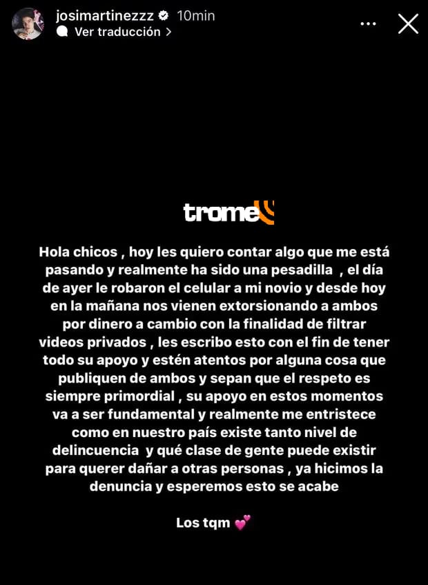 Josi Martínez viene siendo extorsionado con videos íntimos.