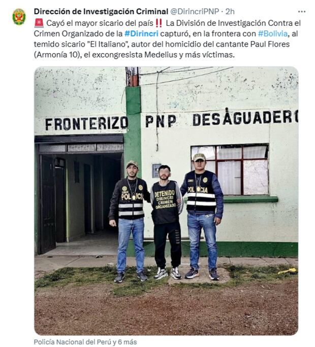 'El Italiano', asesino del cantante de Paul Flores de Armonía 10', cayó en la frontera con Bolivia.