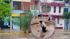 ¡Arriesgó su vida! Adulta mayor cayó a zanja cubierta por agua tras torrencial lluvia en Piura