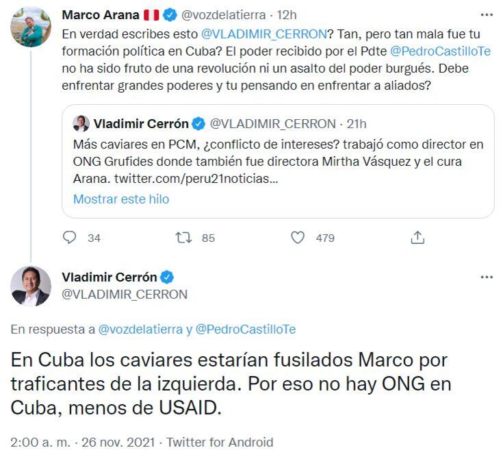 Vladimir Cerrón dijo que en Cuba "los caviares estarían fusilados".