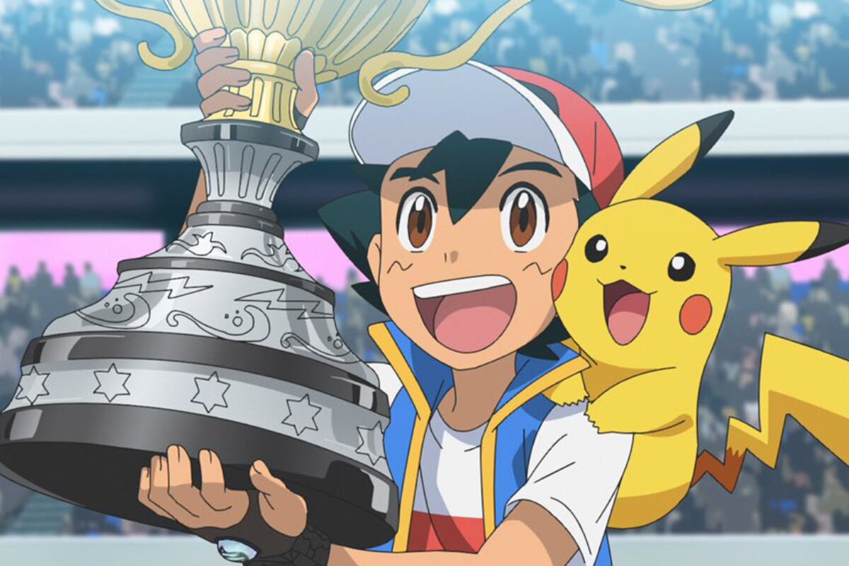Ash Ketchum celebrando su título mundial junto a Pikachu (Foto: OLM, Inc.)