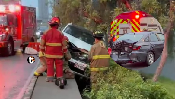 TROME | Auto chocó y quedó al borde de caer hacia la Vía Expresa. Video: RPP