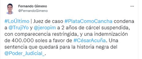 Periodista español Fernando Gimeno se refirió sobre fallo por caso 'Plata como Cancha'.