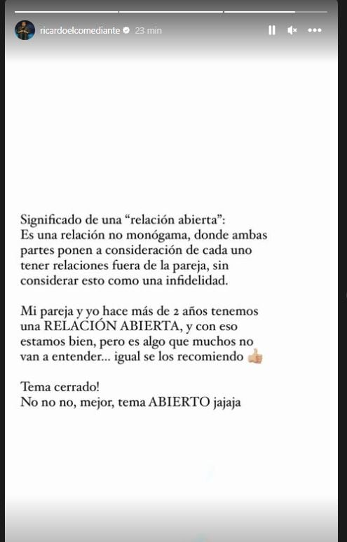 Ricardo Mendoza justifica su infidelidad.