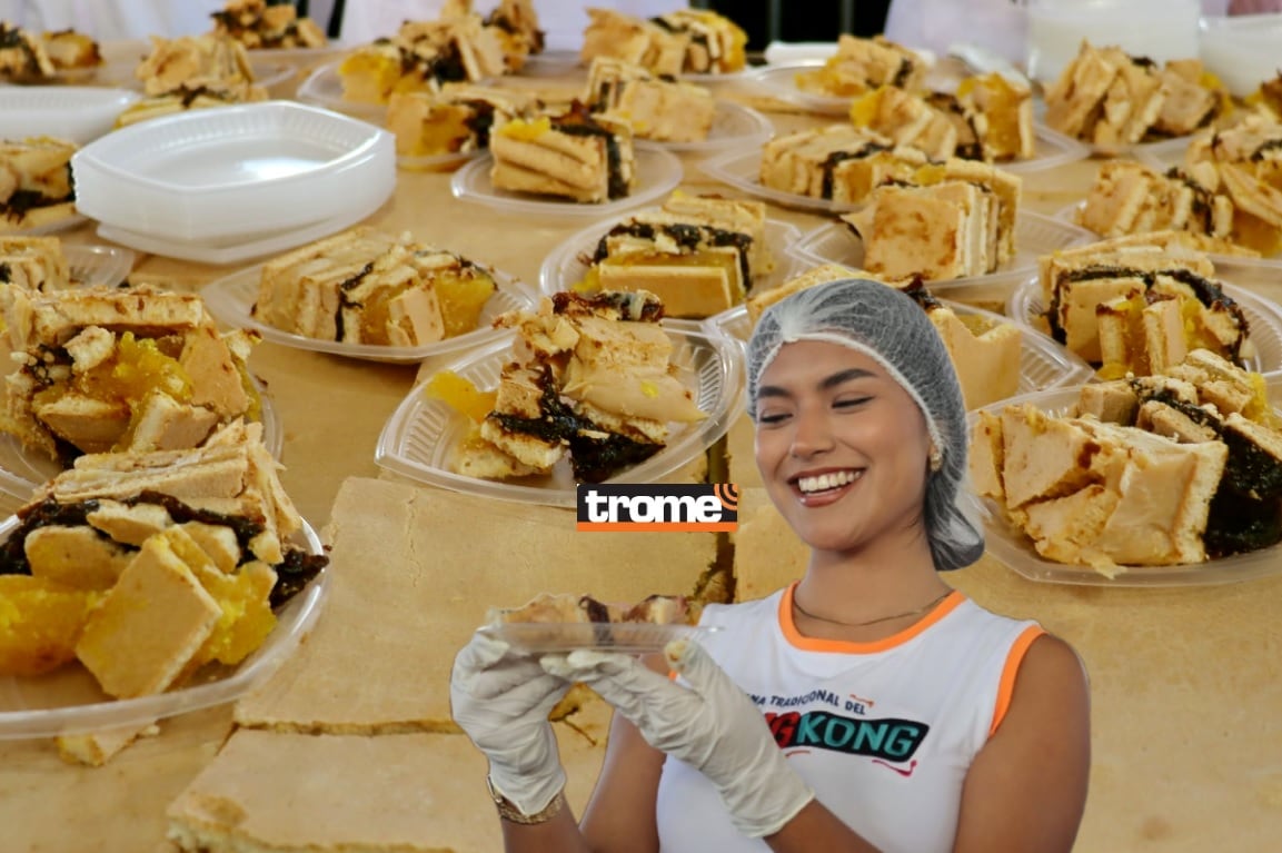 El tradicional dulce peruano que tuvo cerca de 1,300 kilos fue repartido gratuitamente en Lambayeque. (Entrevista y foto compos: Isabel Medina / Trome).