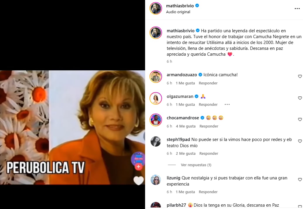 Mathías Brivio y su mensaje tras el fallecimiento de Camucha Negrete.