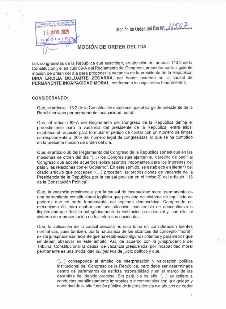 Dina Boluarte es objeto de una nueva moción de vacancia presidencial en su contra.