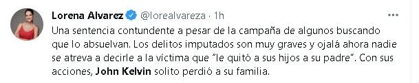Lorena Álvarez se pronunció sobre condena a John Kelvin.