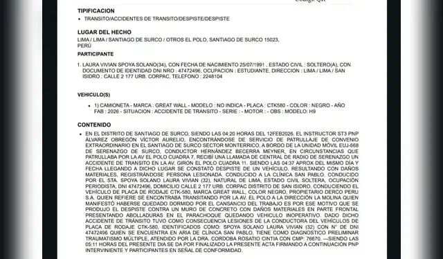 Parte policial de Laura Spoya