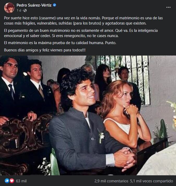 Publicación de Pedro Suárez-Vértiz. (Foto: Facebook)