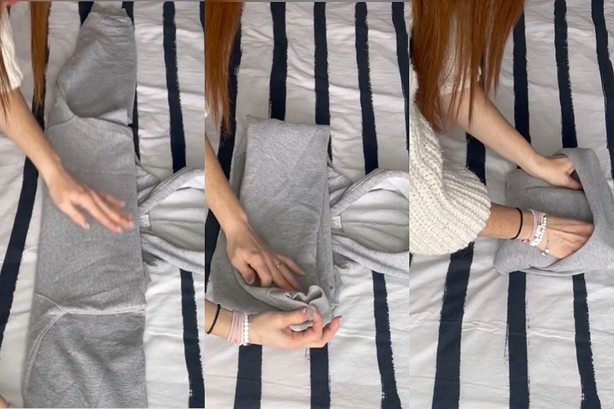TRUCO CASEROS | La mejor forma de ahorrar espacio es doblando la sudadera y 'guardándola' en la capucha. (Foto: @sweetcarolblog / TikTok)