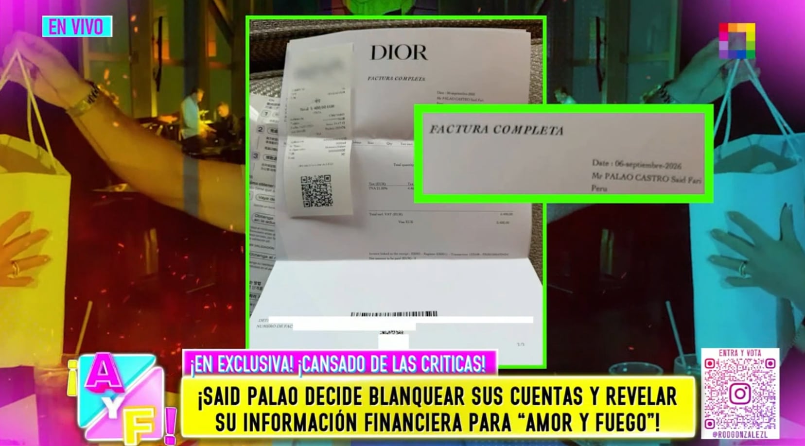 Rodrigo González mostró cuánto le costó a Said Palao la cartera de Dior para Alejandra Baigorria.