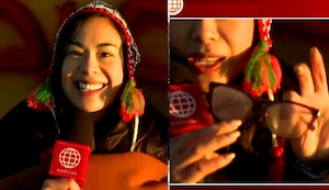 Periodista muestra sus lentes congelados por bajas temperaturas en Puno