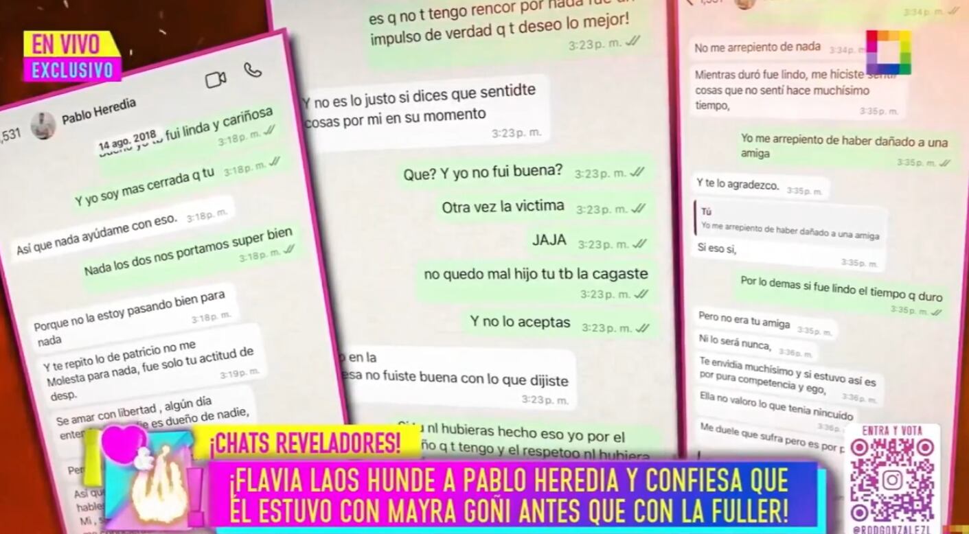 Flavia Laos muestra chats con Pablo Heredia de agosto del 2018.