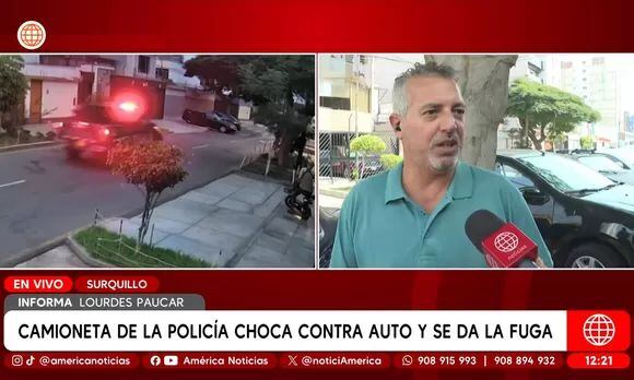 Patrullero choca vehículo y huye. Fuente: América noticias.