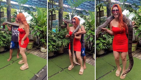 Milena Zárate y su reacción al sostener una anaconda: "Cuando te encuentras con tu gemela"