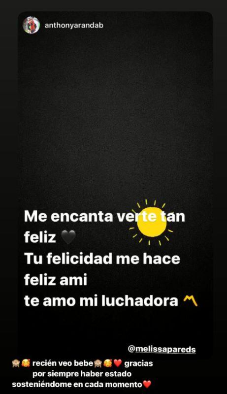 nthony Aranda le dedica mensaje a Melissa Paredes tras orden que le permite ver a su hija