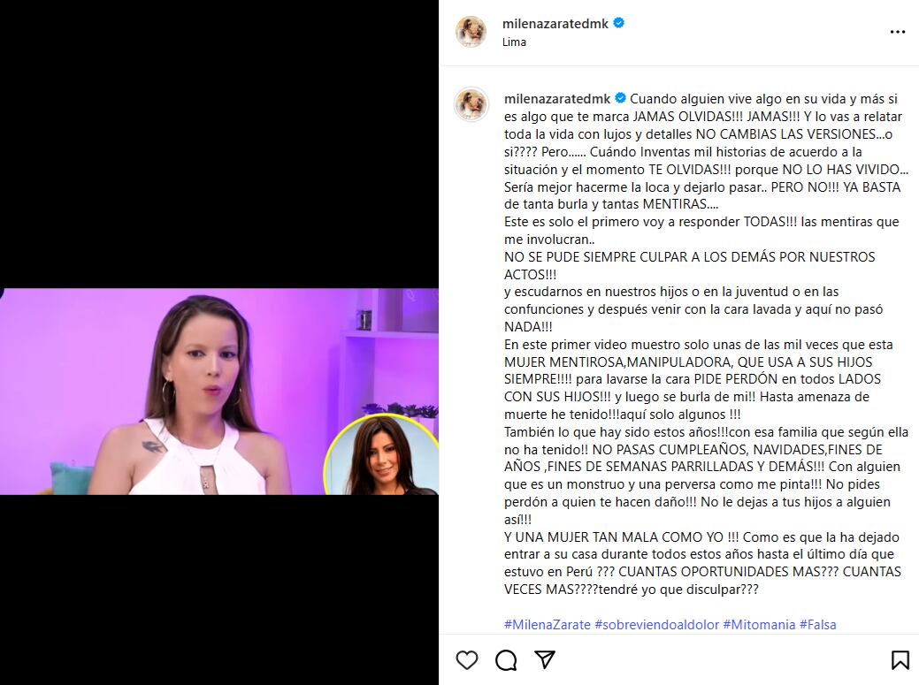 Milena Zárate y su potente mensaje contra Greissy Ortega y afirma que sus declaraciones son puras mentiras.
