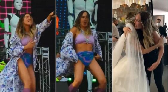 Belinda y el show en el "Machaca Fest" y también junto a la novia (Foto:Captura de pantalla TikTok/ @flawlessbeli- Captura de pantalla Instagram: @vengalaalegriatva)