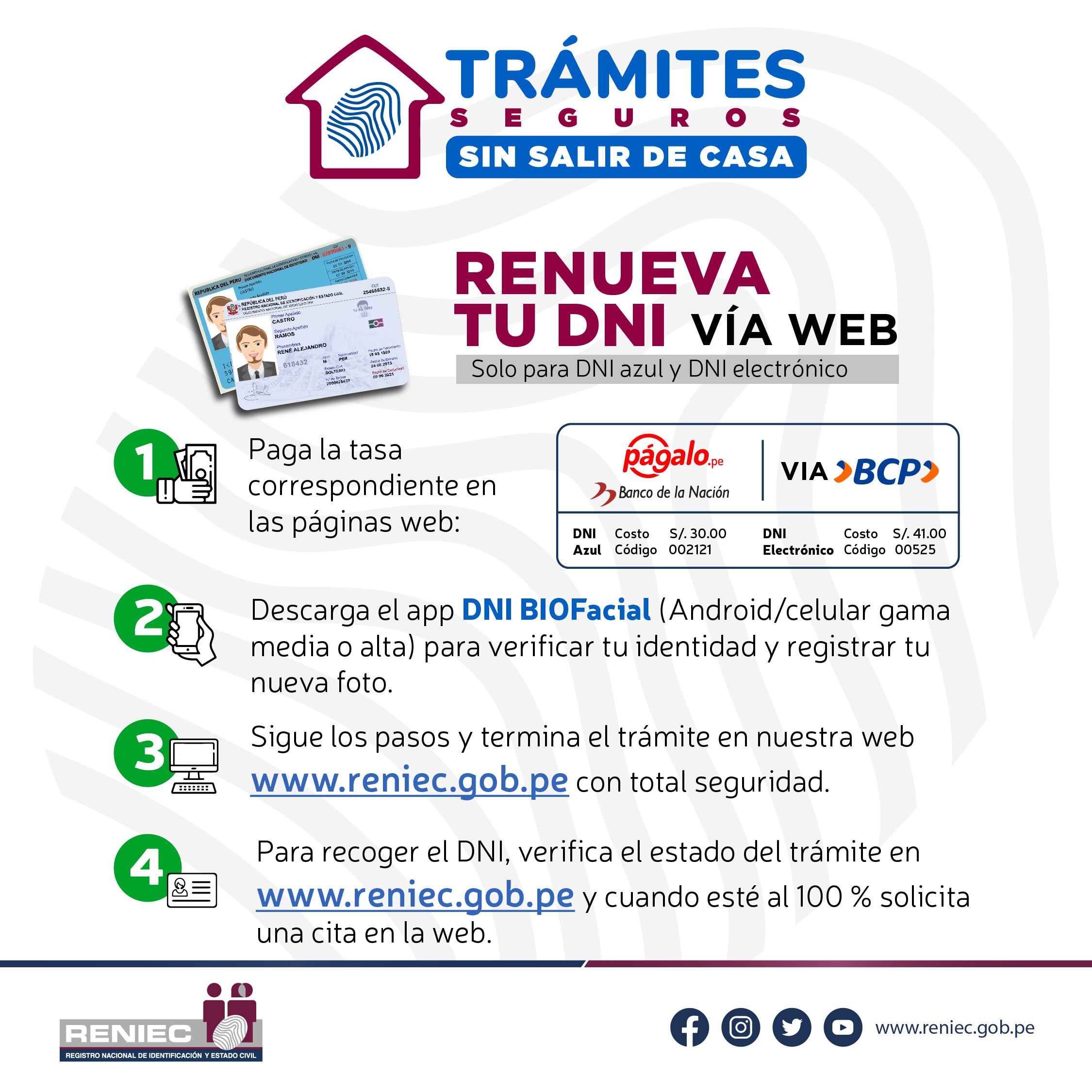 Conoce cómo renovar tu DNI azul y DNI electrónico vía online. Foto: Reniec