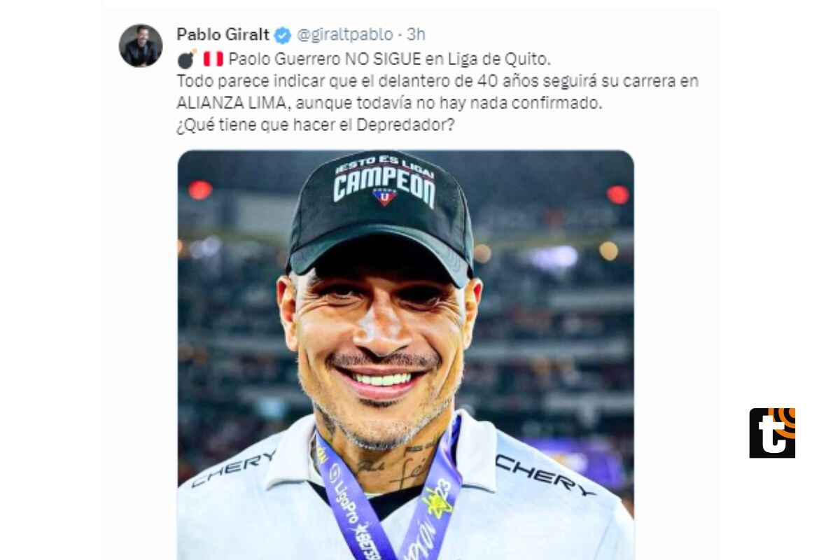 Periodista argentino Pablo Giralt también informó que Paolo Guerrero entró en los planes de Alianza Lima (@giraltpablo)