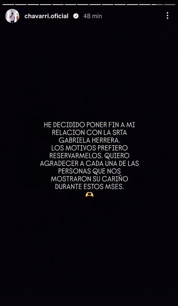Diego Chávarri lanzó su comunicado tras su ruptura amorosa con Gabriela Herrera.