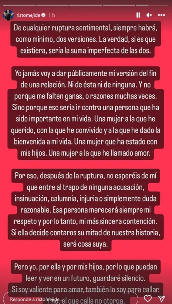 El comunicado de Risto Mejide sobre su ruptura de Natalia Almarcha (Foto: Risto Mejide/ Instagram)