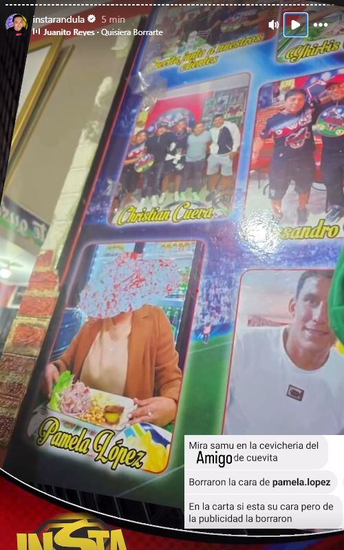 Borran cara de Pamela Franco de cevichería de amigo de Cueva. Foto: Instarándula