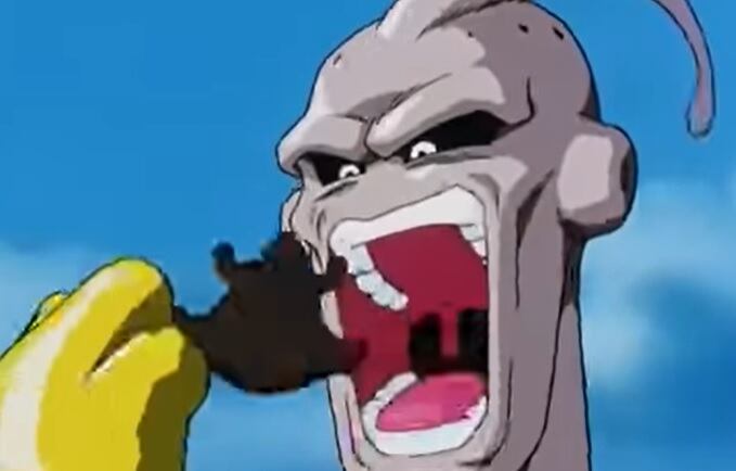 Evil Buu convirtió a Majin Buu en chocolate y se lo come.