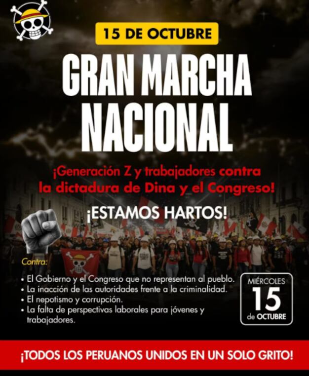 Convocan a marcha nacional para este 15 de octubre por crisis política.