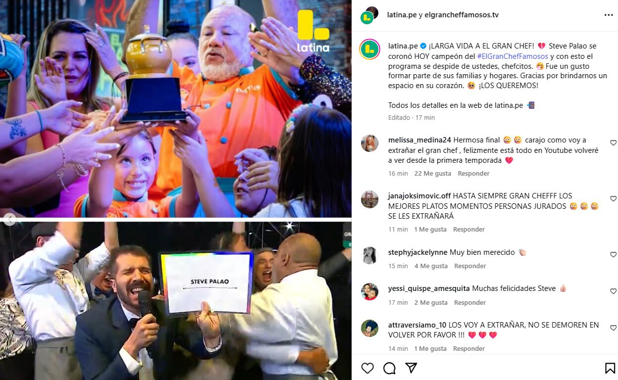 Steve Palao emocionado al enterarse de que es el último ganador de 'El Gran Chef Famosos..