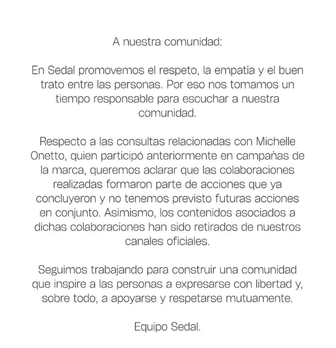 Comunicado de Sedal.