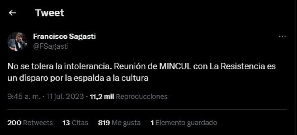 Críticas diversas por la reunión del Ministerio de Cultura con la controvertida “Asociación civil La Resistencia”, protagonista de diversos hechos de violencia.