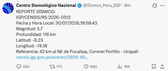 Temblor en Ucayali.