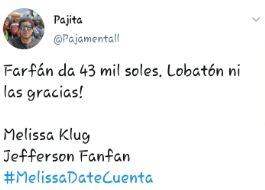 Reacciones en Twitter tras enterarse que Melissa Klug recibe 43 mil soles por pensión de sus hijos. (Twitter)