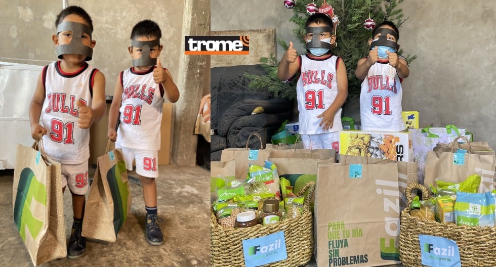 Ubican a 'Lapadulitas', los niños con mascarita como Gianluca Lapadula, cuya foto fue viral. Empresa Fazil Perú premió a estos hinchas llevándoles regalos. (Compos. Trome / Isabel Medina)