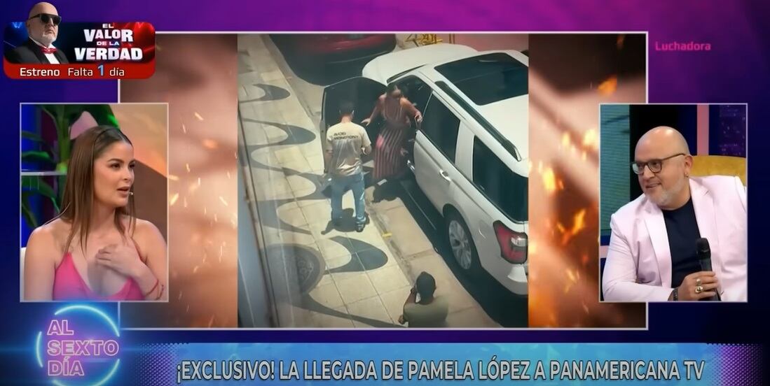 Pamela López llegó en un lujoso carro a Panamericana TV.