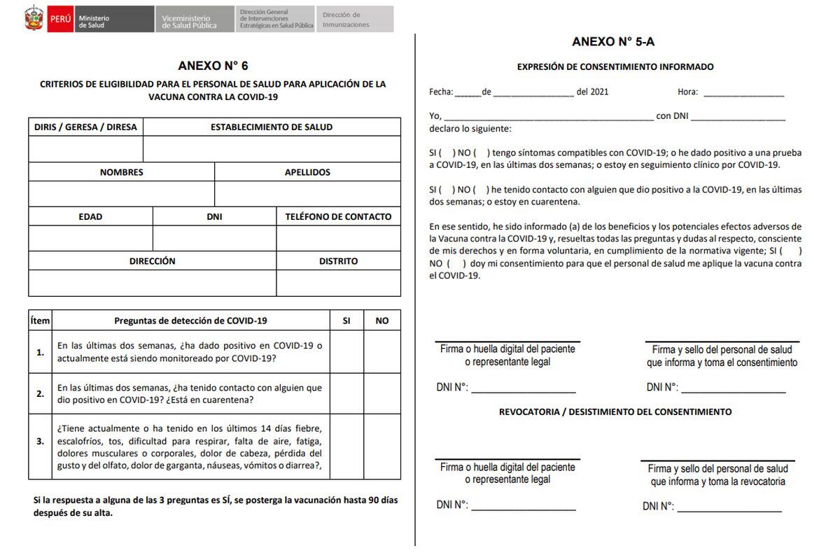 No olvides llevar el consentimiento informado el día de tu vacunación para hacer el proceso más rápido. (Foto: Minsa)