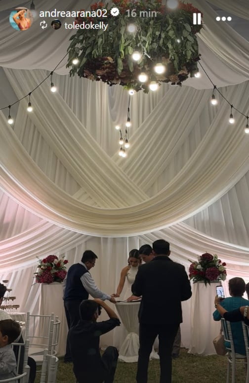 Andrea Arana y su novio Félix Lindo contrajeron matrimonio civil este sábado 25 de julio.