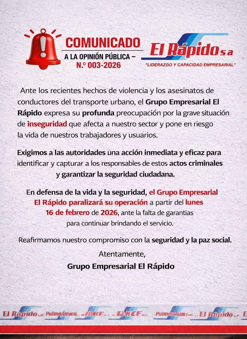 Comunicado de El Rápido.