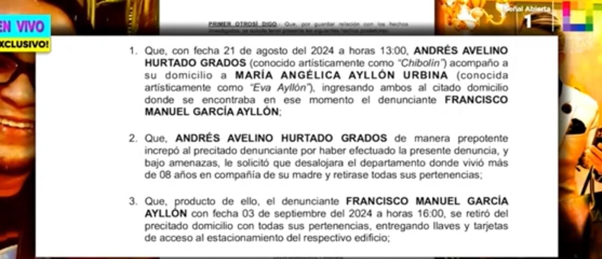 Hijo de Eva Ayllón implica a Chibolín en denuncia contra Natalia Málaga