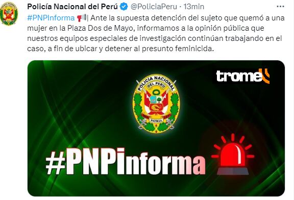 Se continúa buscando a Sergio Tarache, sujeto que quemó a su expareja. Foto: Twitter.