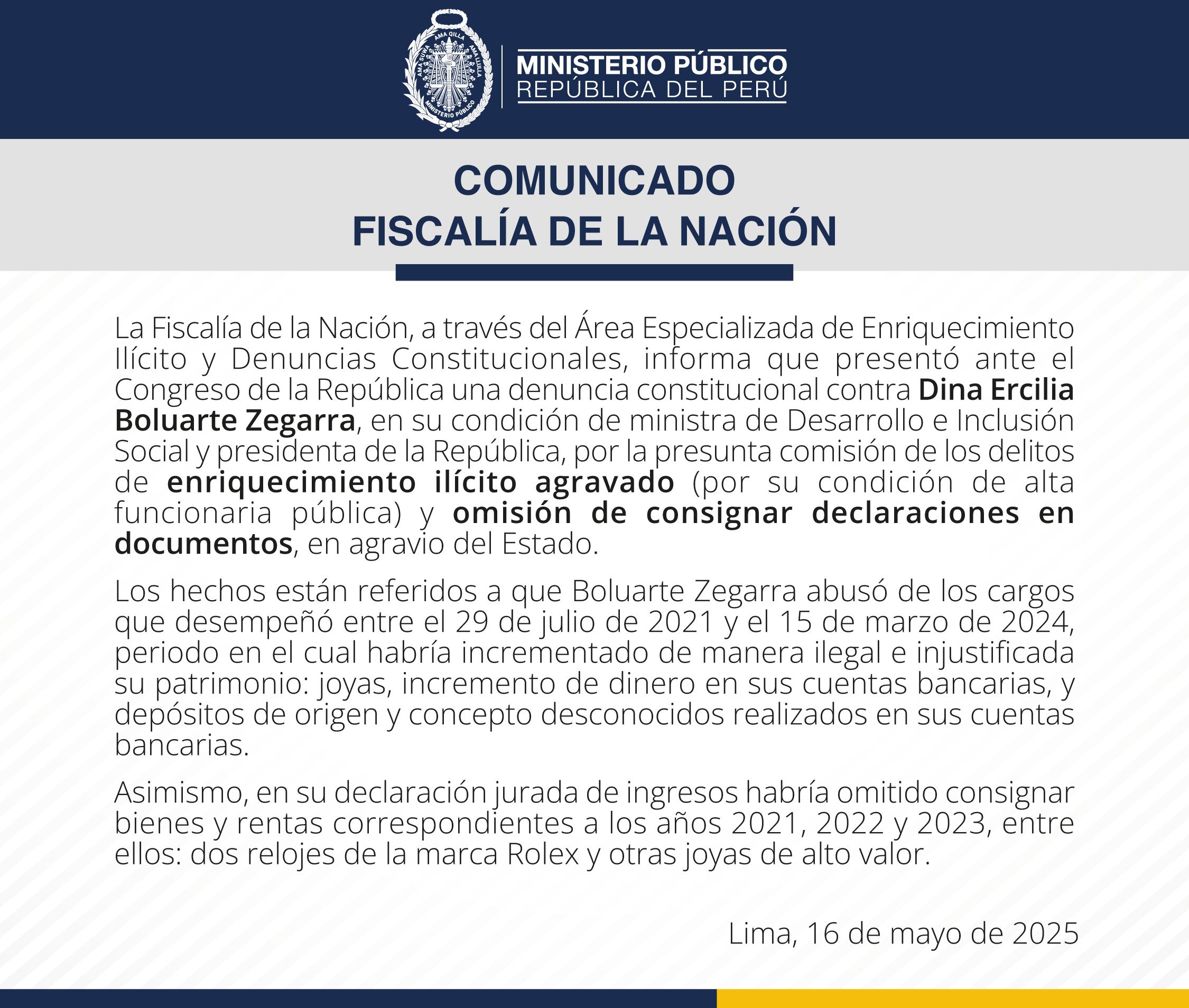 Denuncia constitucional contra Dina Boluarte. (Fiscalía Nacional)