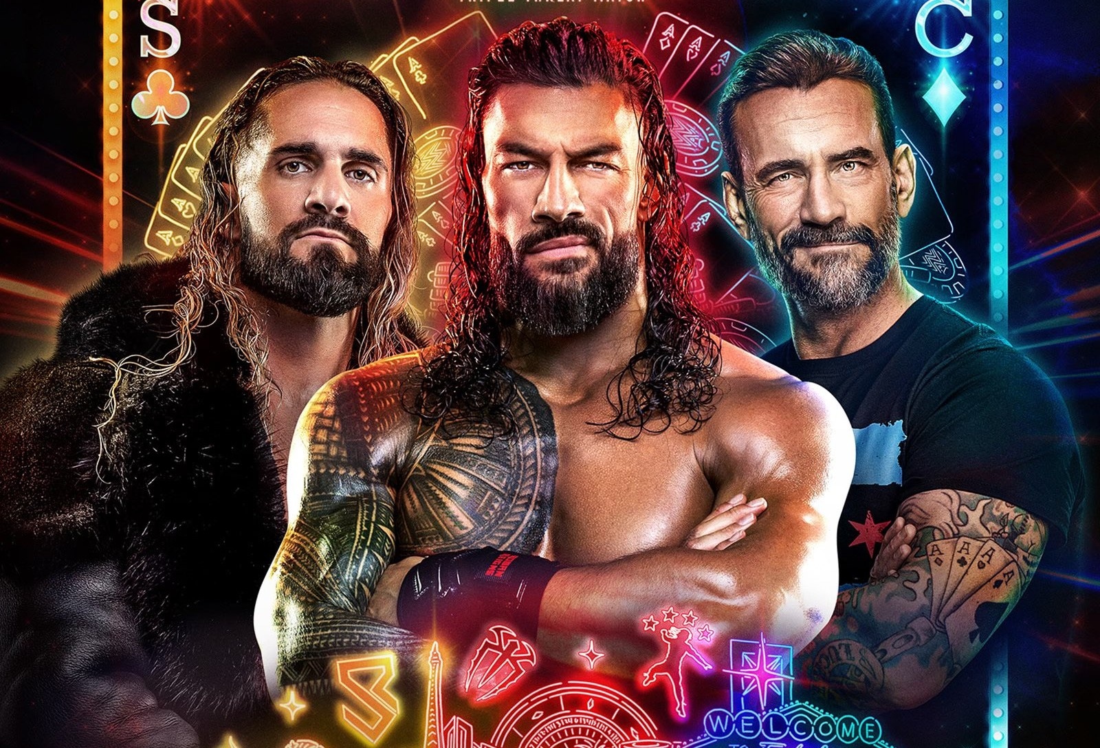 Seth Rollins vs. Roman Reigns vs. CM Punk en WrestleMania. (WWE)