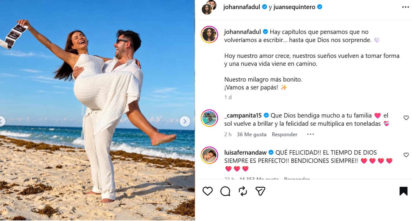 Johanna Fadul, recordada actríz de 'Sin Senos Sí Hay Paraíso', anuncia que está embarazada.