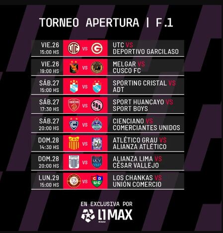 Estos son los partidos de Liga 1 Max que transmitirá de la fecha 1 del Apertura