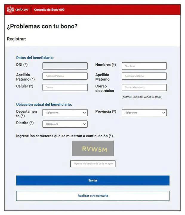 Página oficial del Bono 600. (Foto: Midis)