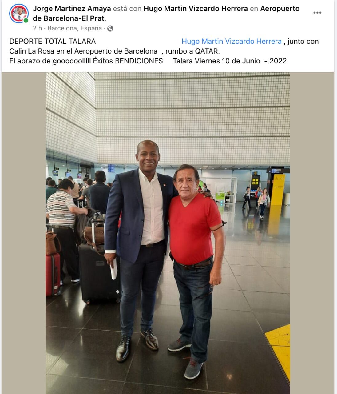 Hugo Vizcardo, presidente de la Liga Departamental de Piura, y Juan Carlos La Rosa (ligado a Agustín Lozano). Foto: Facebook.