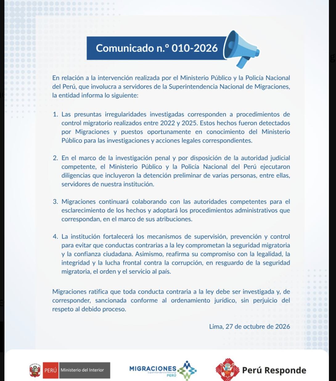 Ministerio del Interior confirmó operativo